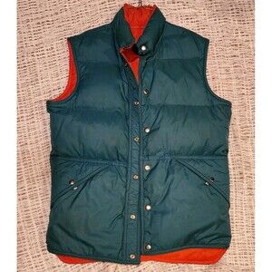 VTG Swan Brand Down Green/orange Reversible Puffer Vest Snaps Pockets Sz S  MENS
